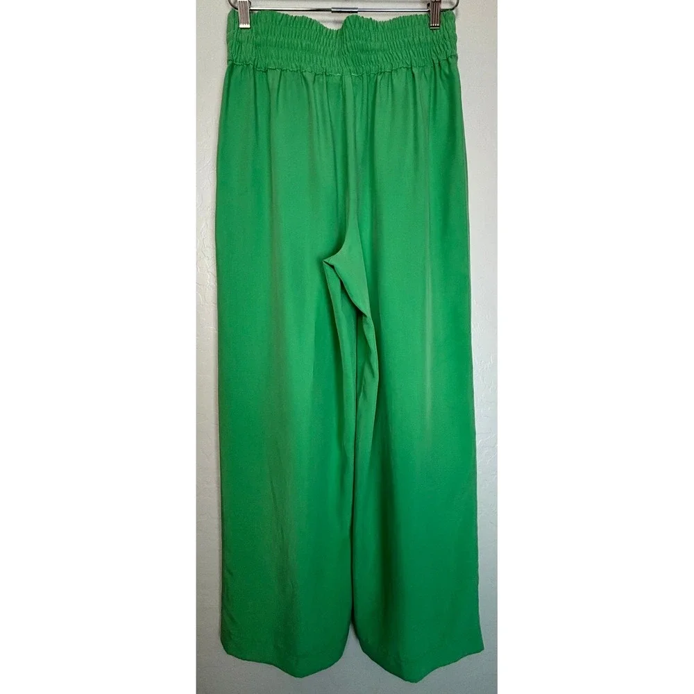 Anthropologie Current Air Green 2 Piece Cropped Jacket Wide Leg Pants M 2565